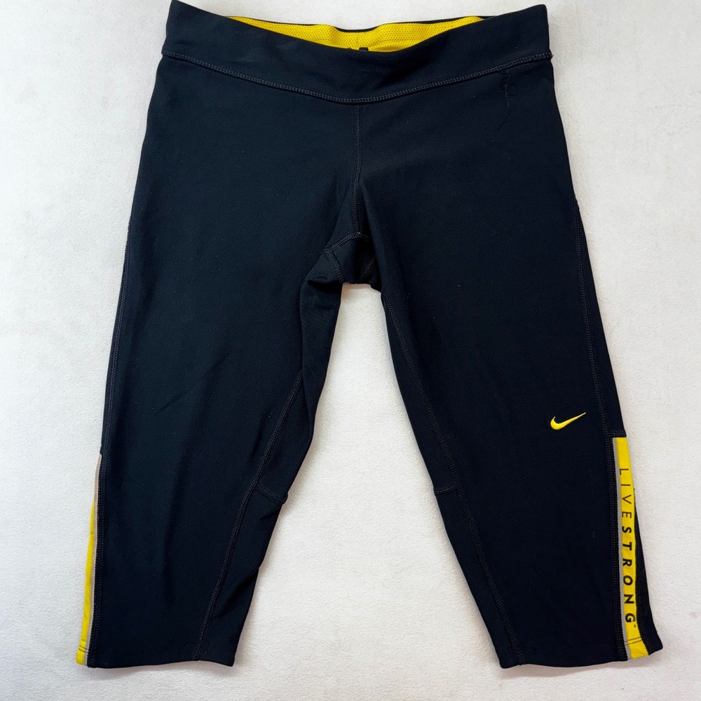Nike Live  Dri-FIT Leggings Women Small Black Yellow Capri Running pants